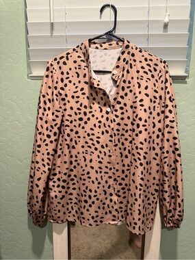 Womens Pink Spot Print Button-Front Blouse